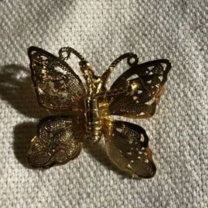 Vintage Gold-Tone Filigree Butterfly Brooch